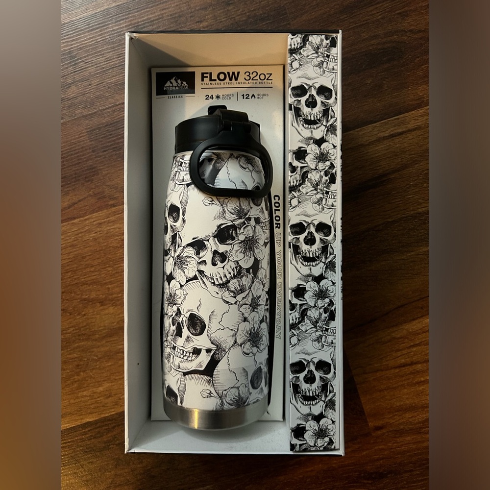 HydraPeak Skulls & Flowers Artisan 32oz Wide Mouth SS Steel Insulated Bottle